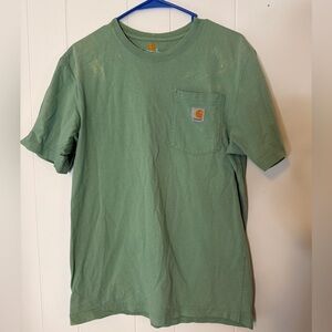 Carhartt Original Fit Pocket Tee Green Distressed Washed Workwear Shirt Small